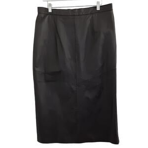 Vintage 1980s 100% Genuine Leather Skirt Black Straight Midi Skirt Mob Wife